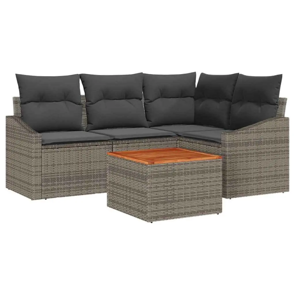 5 Piece Grey Poly Rattan Garden Sofa Set