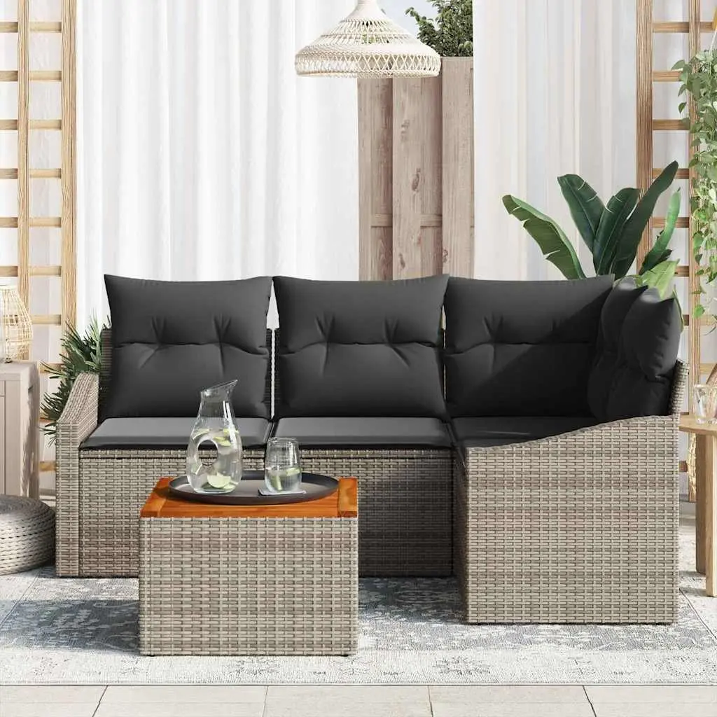 5 Piece Grey Poly Rattan Garden Sofa Set