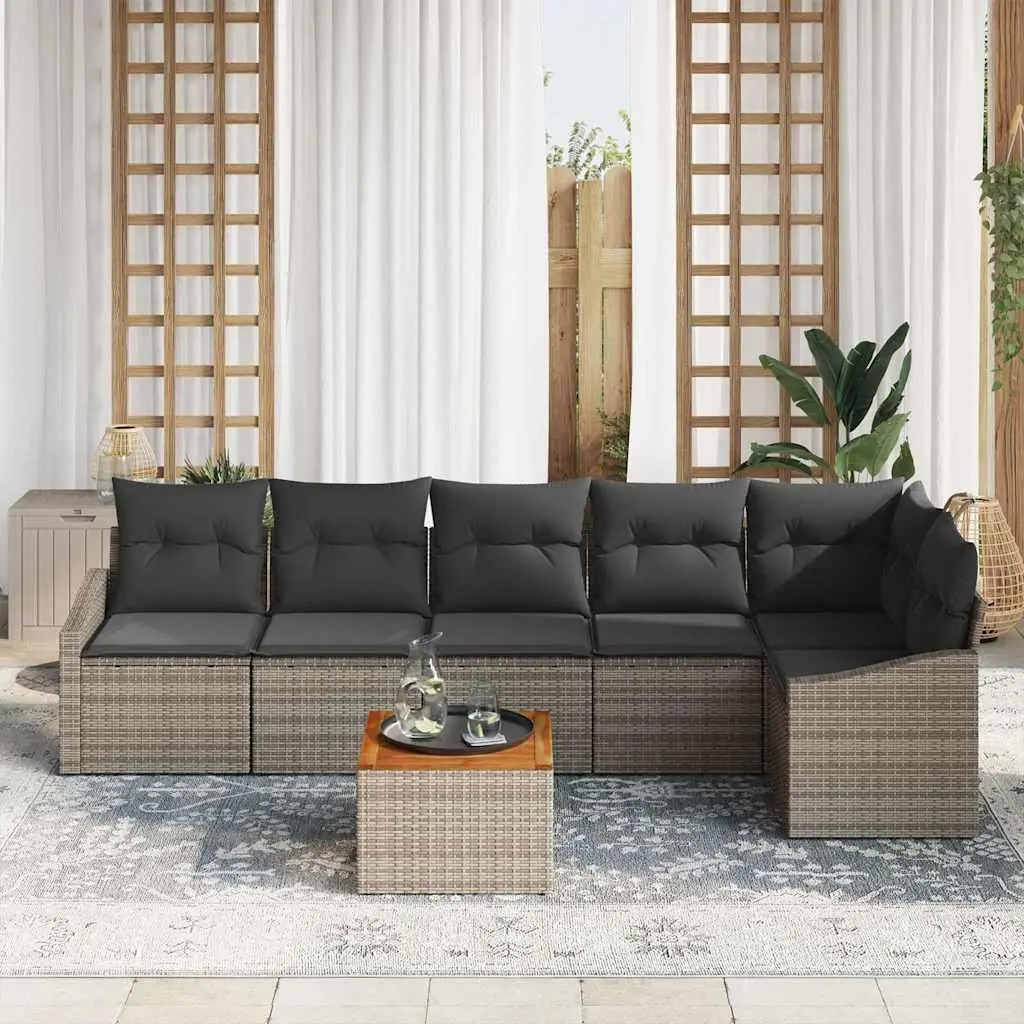 Garden Sofa Set Poly Rattan Grey 7 Piece Modular Outdoor Furniture with Storage