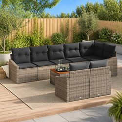 Durable Modular Garden Sofa Set 9 Pieces Grey Rattan