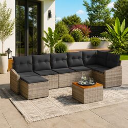Garden Sofa Set 8 Piece Modular Outdoor Furniture with Storage Grey Poly Rattan