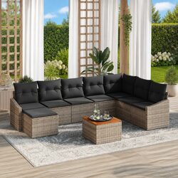 Grey Modular Rattan Garden Sofa Set 9 Pieces with Storage