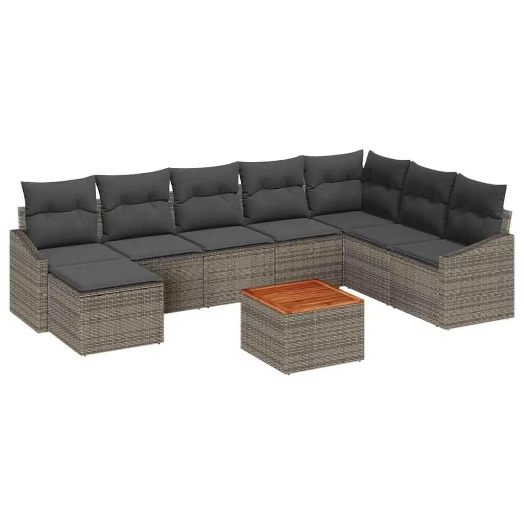 Grey Modular Rattan Garden Sofa Set 9 Pieces with Storage
