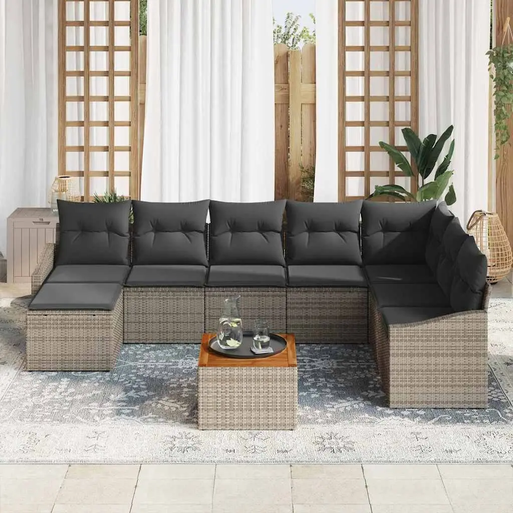 Grey Modular Rattan Garden Sofa Set 9 Pieces with Storage