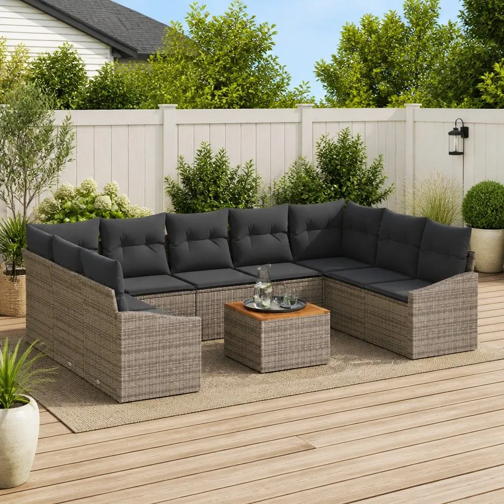 Garden Sofa Set Poly Rattan 10 Piece Outdoor Furniture Grey