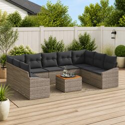 High-Quality Modular 10 Piece Grey Poly Rattan Garden Sofa Set