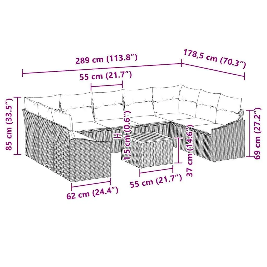 Garden Sofa Set Poly Rattan 10 Piece Outdoor Furniture Grey