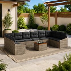 Modular Outdoor Garden Sofa Set with 11 Pieces in Grey