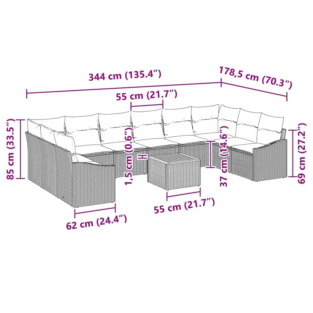 Modular Outdoor Garden Sofa Set with 11 Pieces in Grey