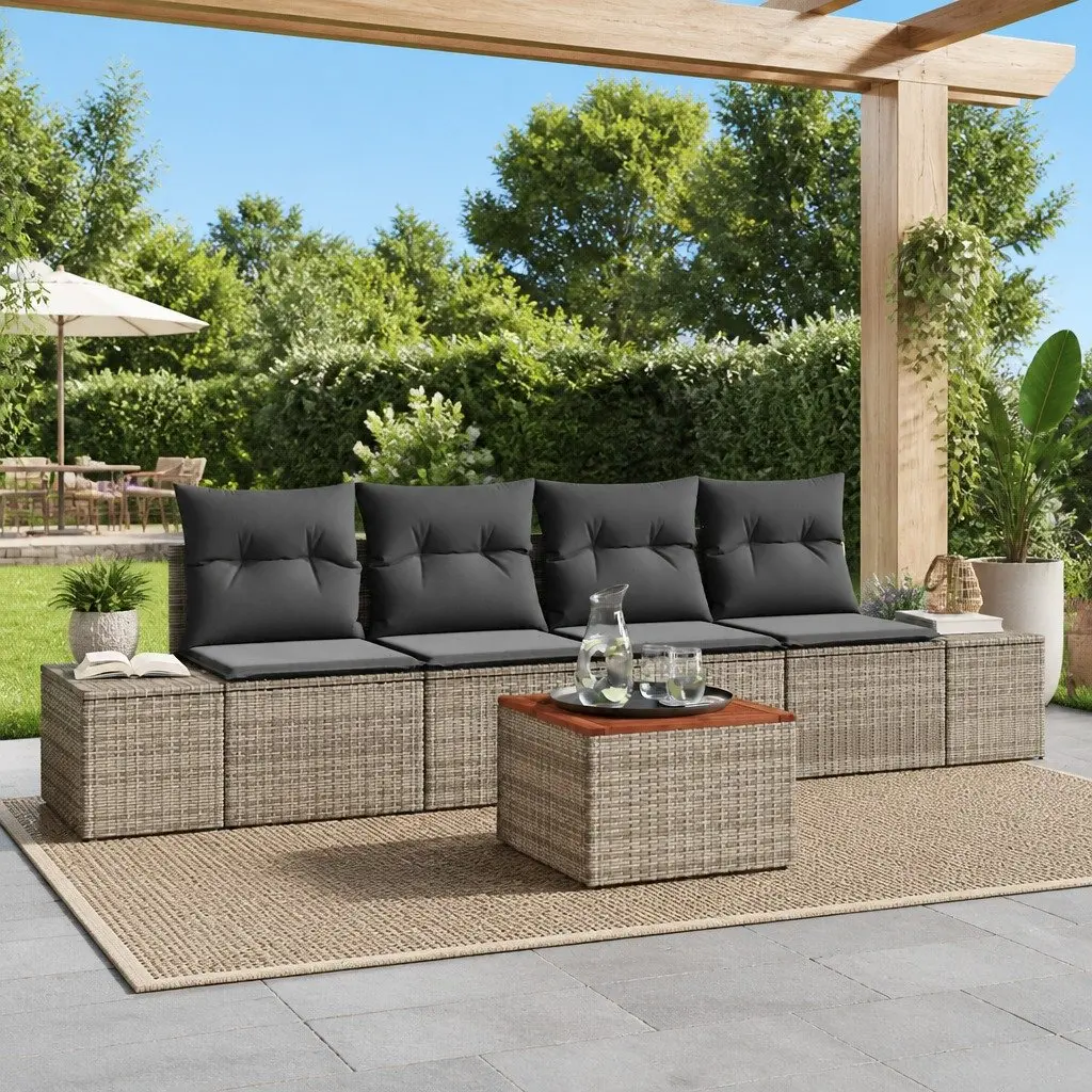 Grey Modular 5-Piece Rattan Outdoor Sofa Set