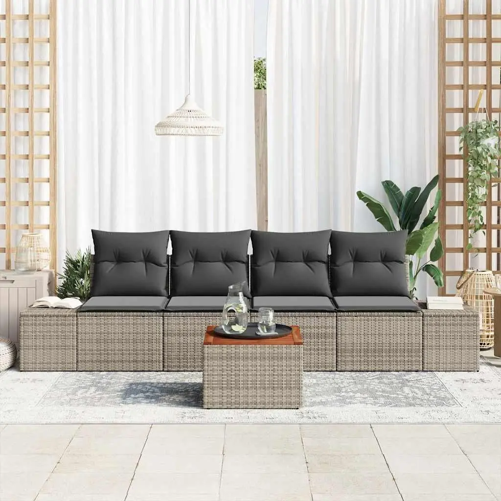 Grey Modular 5-Piece Rattan Outdoor Sofa Set