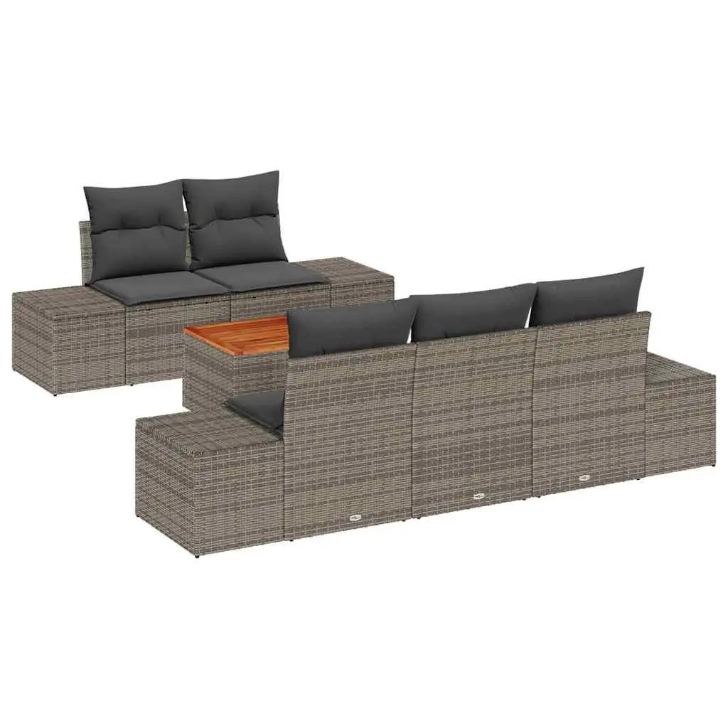 Modular Garden Sofa Set Poly Rattan Grey 6 Piece Outdoor Furniture