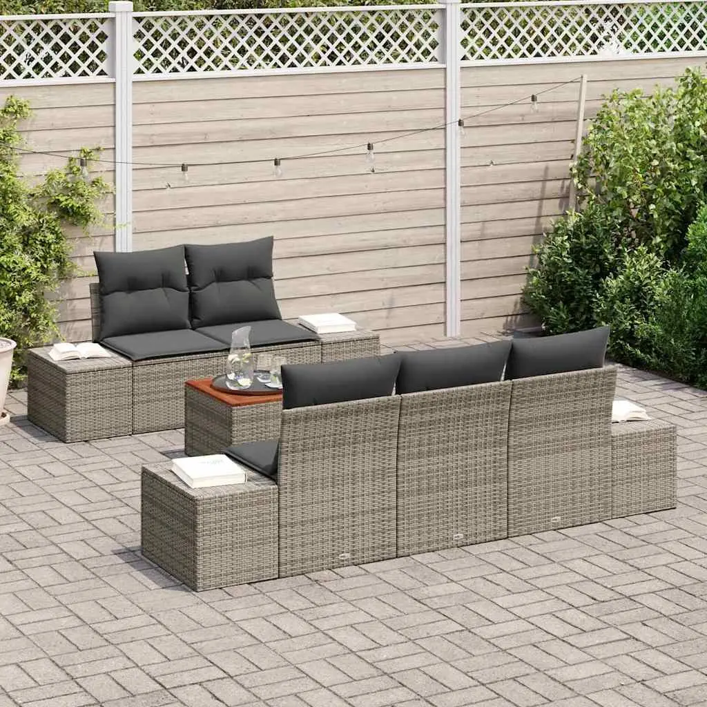 Modular Garden Sofa Set Poly Rattan Grey 6 Piece Outdoor Furniture