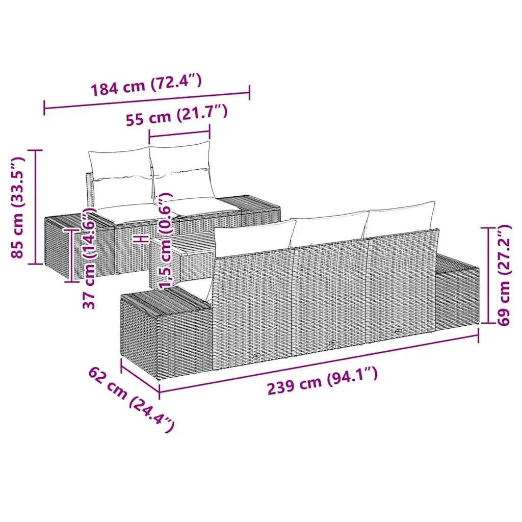 Modular Garden Sofa Set Poly Rattan Grey 6 Piece Outdoor Furniture