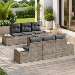 Premium Modular Garden Sofa Set 7 Pcs Grey Poly Rattan