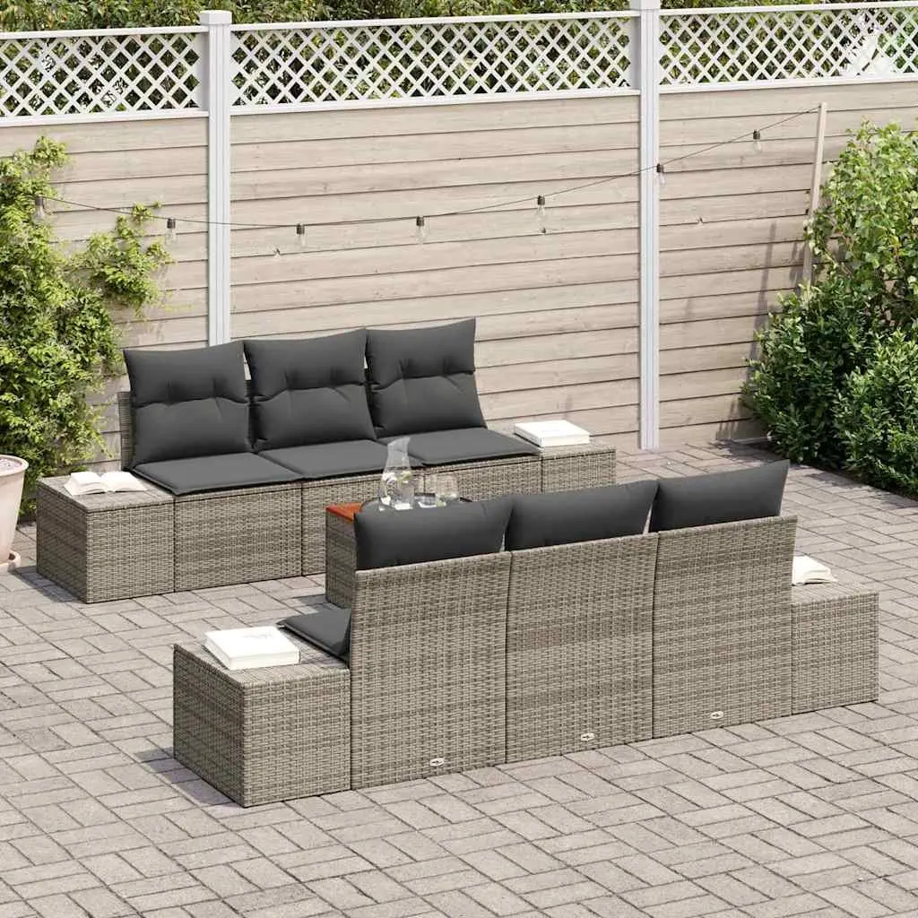 Modular Garden Sofa Set 7 Pcs Grey Poly Rattan