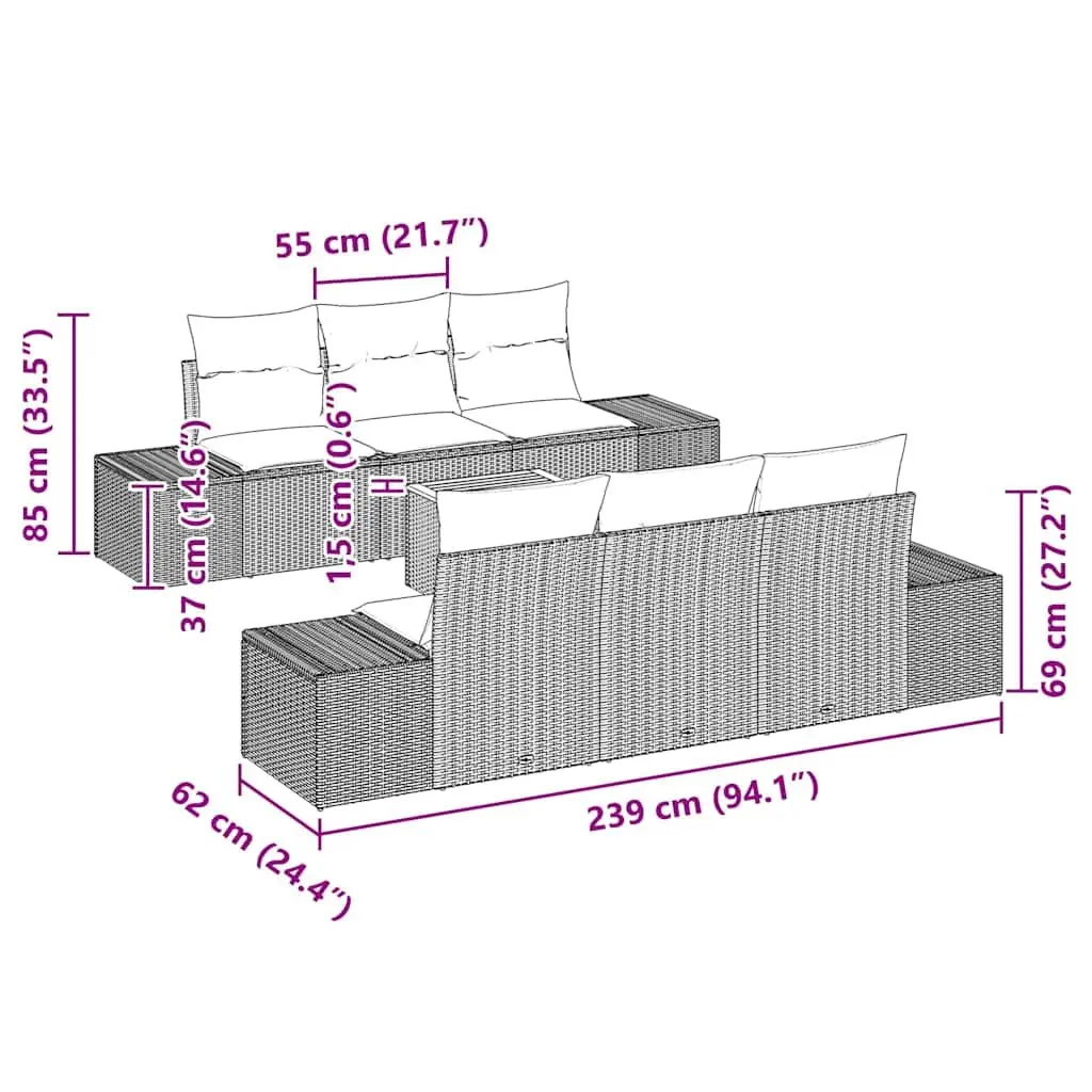Modular Garden Sofa Set 7 Pcs Grey Poly Rattan