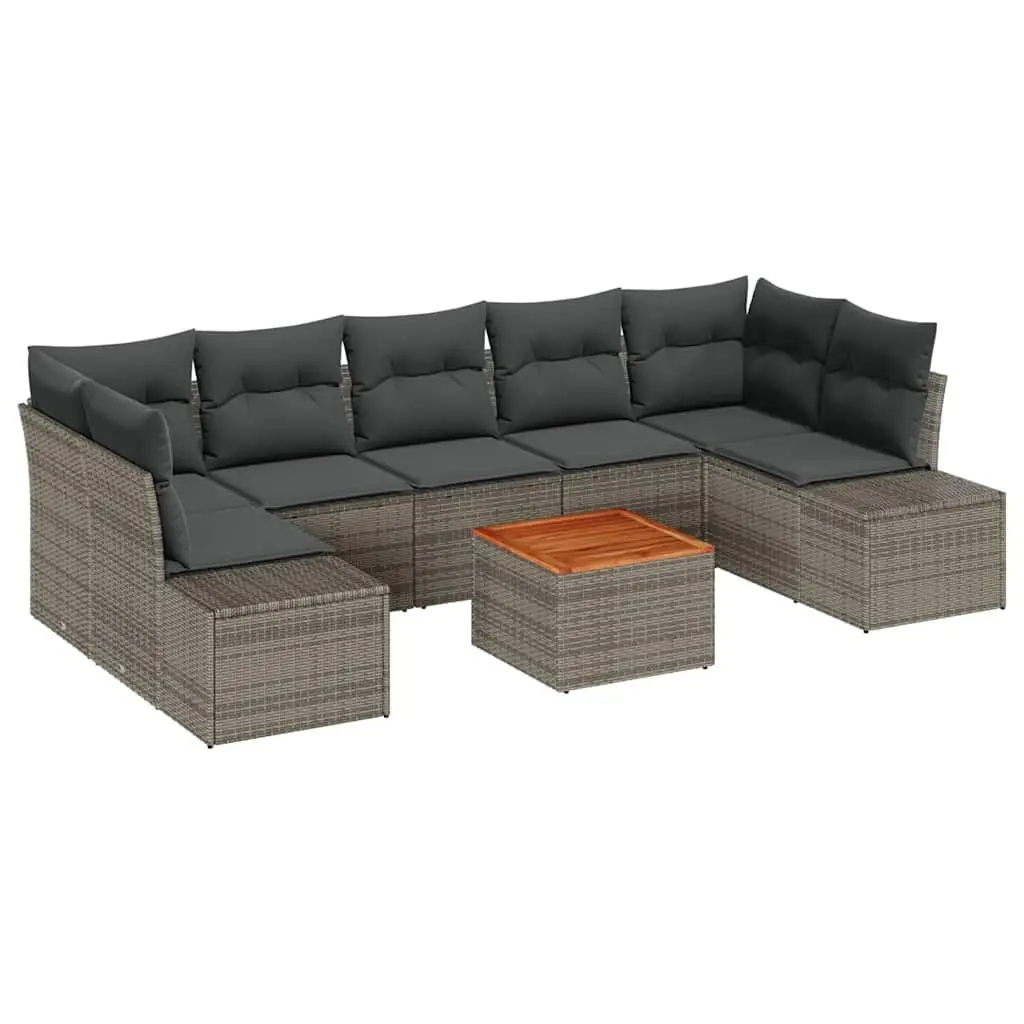 8-Piece Grey Poly Rattan Garden Sofa Set with Storage