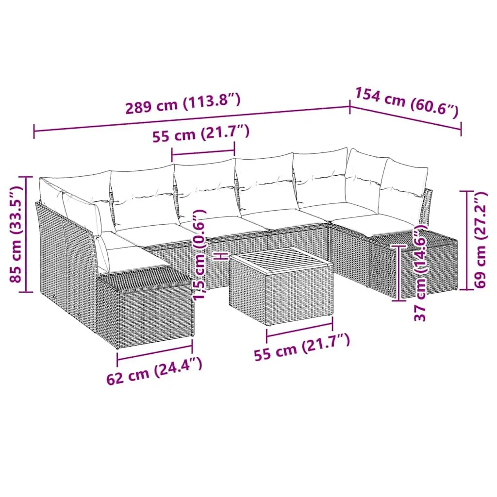 8-Piece Grey Poly Rattan Garden Sofa Set with Storage