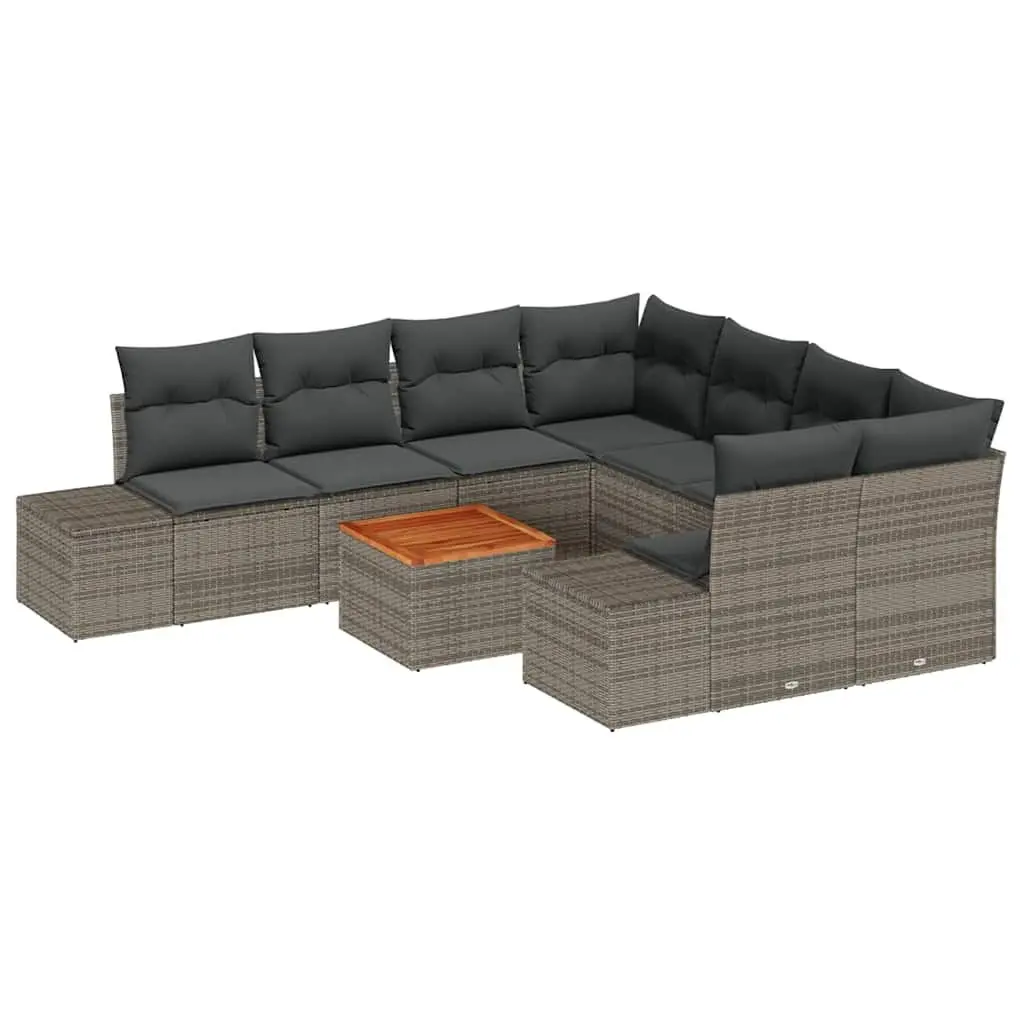 Modular Garden Sofa Set 9 Piece Poly Rattan Grey with Storage