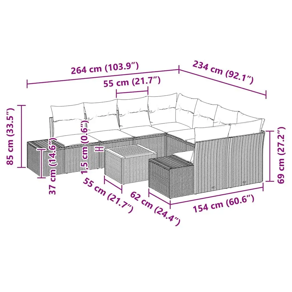 Modular Garden Sofa Set 9 Piece Poly Rattan Grey with Storage