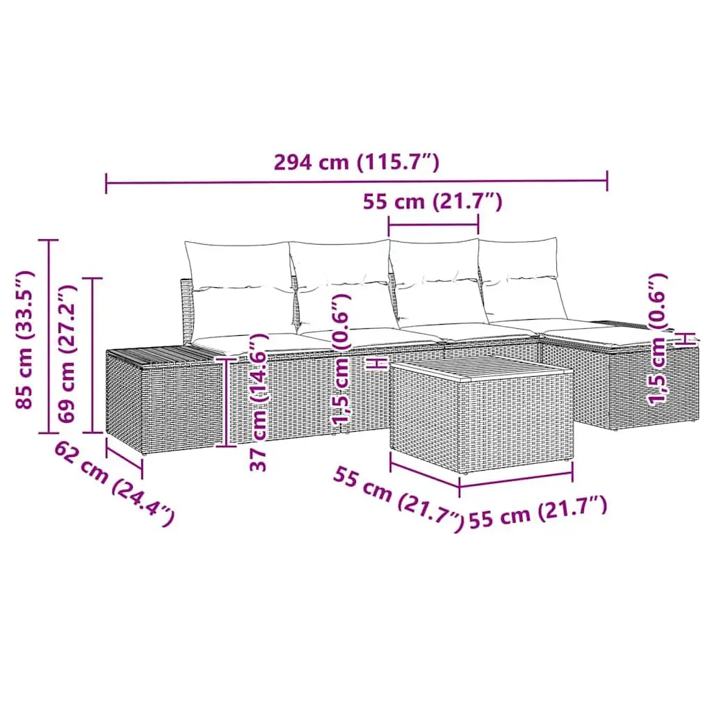 6-Piece Modular Garden Sofa Set in Grey