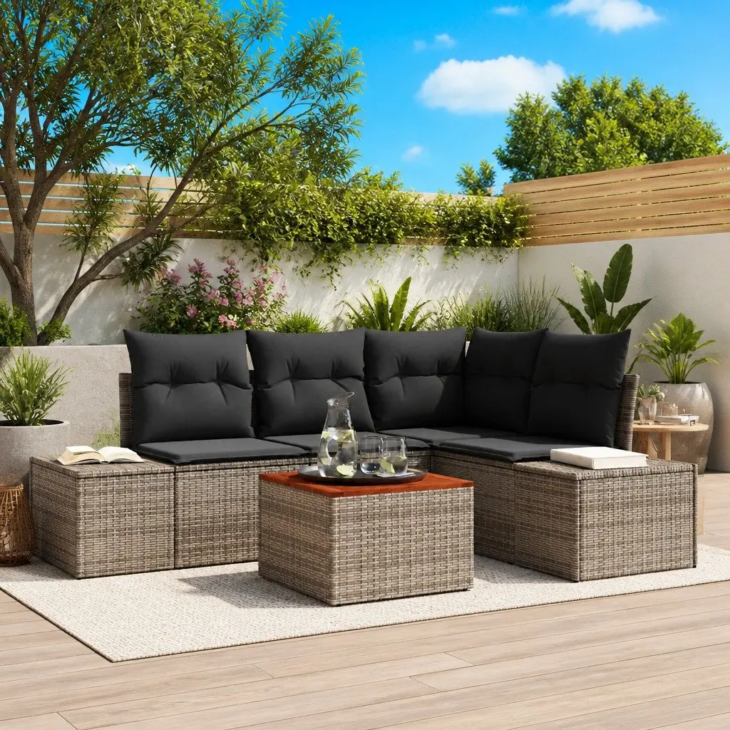Garden Sofa Set Poly Rattan 5 Pieces Grey Outdoor Furniture