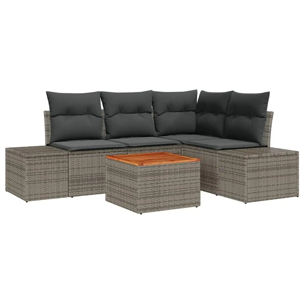 Garden Sofa Set Poly Rattan 5 Pieces Grey Outdoor Furniture