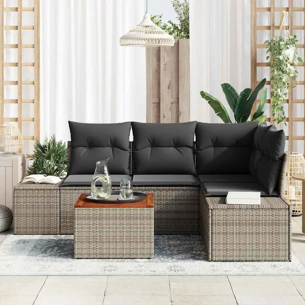 Garden Sofa Set Poly Rattan 5 Pieces Grey Outdoor Furniture
