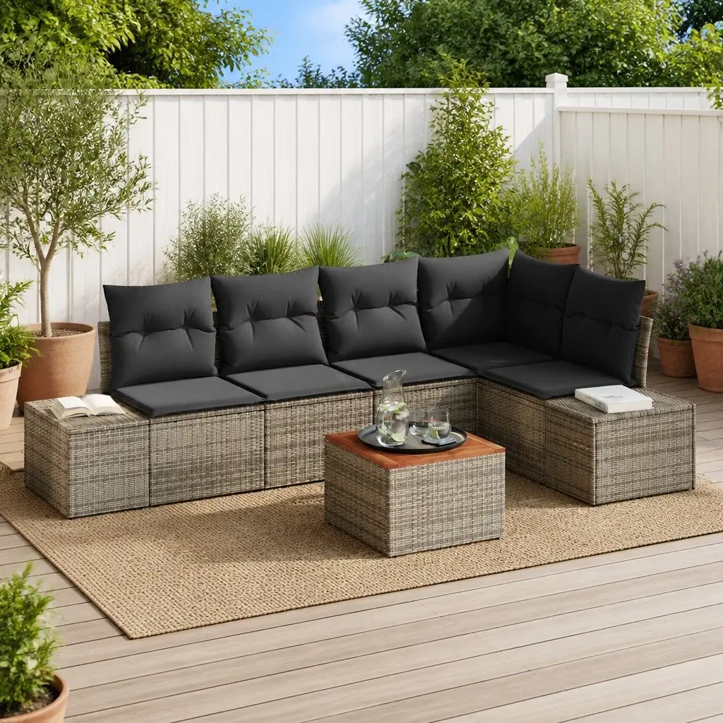 6-Piece Grey Modular Outdoor Sofa Set with Storage Bag