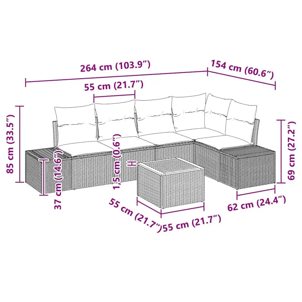6-Piece Grey Modular Outdoor Sofa Set with Storage Bag