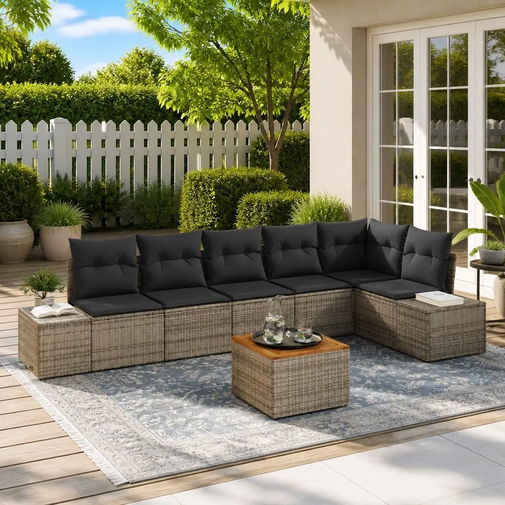 Garden Sofa Set Poly Rattan Grey 7 Piece Modular Corner Lounge