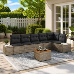 High-Quality 7 Piece Modular Garden Sofa Set in Grey