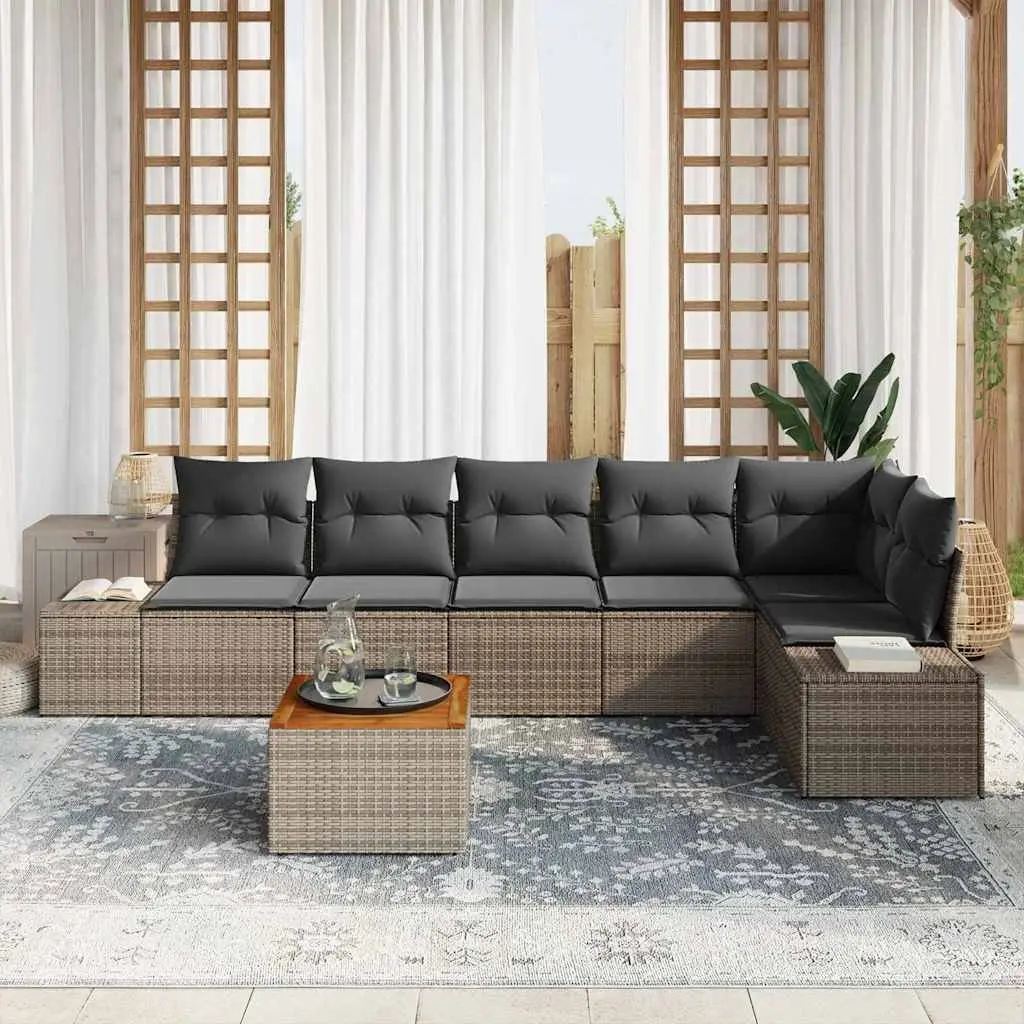 Garden Sofa Set Poly Rattan Grey 7 Piece Modular Corner Lounge