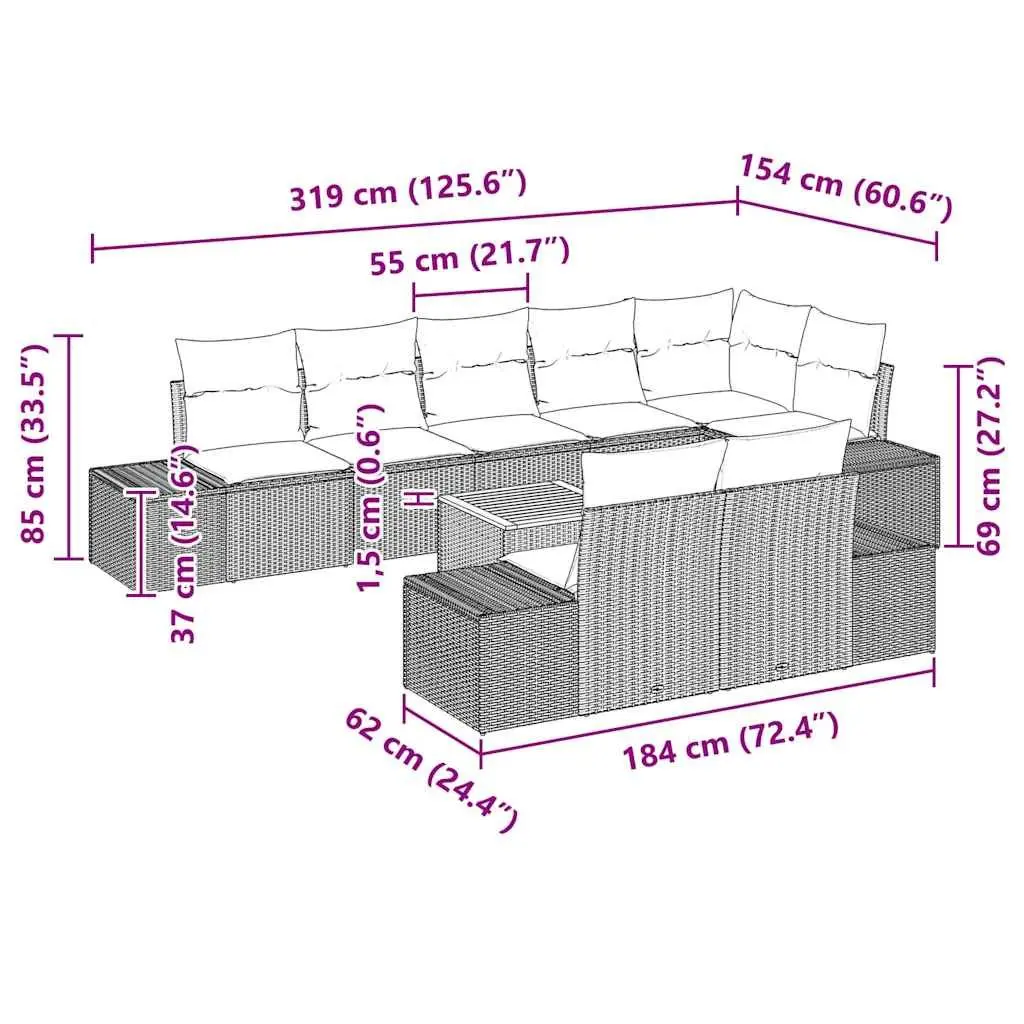 9-Piece Outdoor Sofa Set with Storage for Garden