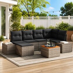 Premium 7-Piece Modular Garden Sofa Set in Grey