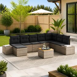 Premium 9-Piece Grey Modular Garden Sofa Set
