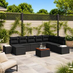Sturdy 9-Piece Garden Sofa Set in Black Poly Rattan