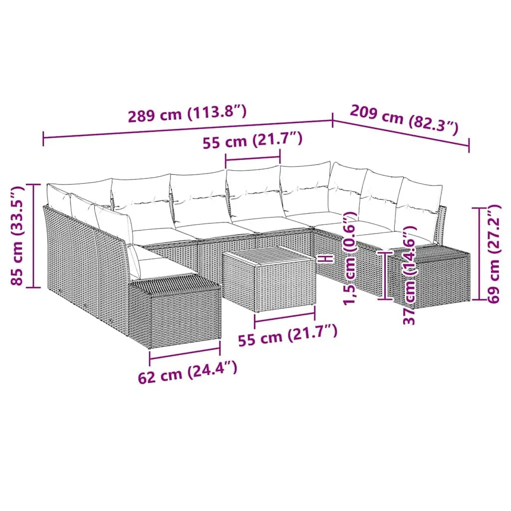 10-Piece Modular Garden Sofa Set in Grey