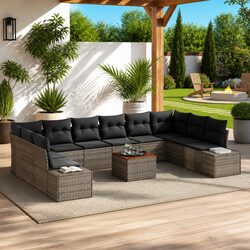 Durable Modular Outdoor Sofa Set 11 Pcs Grey Rattan Steel