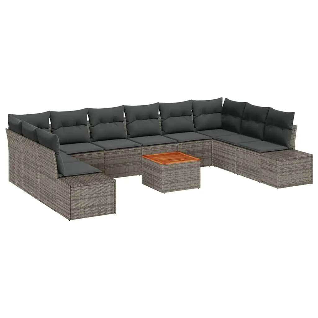 Modular Outdoor Sofa Set PE Rattan Powder-coated Steel Acacia Wood Grey 11 Piece