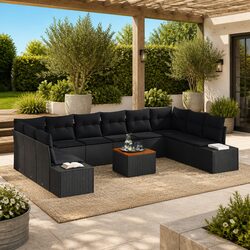 Modular 11-Piece Outdoor Sofa Set with Storage in Black
