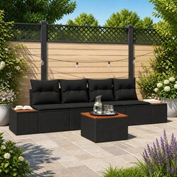 Modular 5-Piece Garden Sofa Set in Black Poly Rattan
