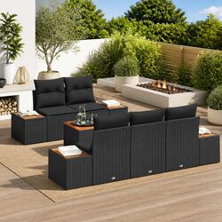 Durable 6-Piece Garden Sofa Set in Black Poly Rattan
