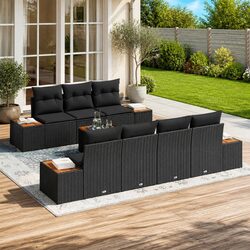 Durable 8-Piece Black Poly Rattan Garden Sofa Set