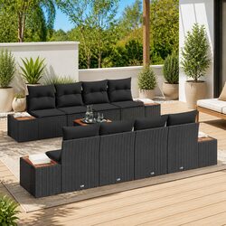 Durable Black Poly Rattan Garden Sofa Set - 9 Pieces