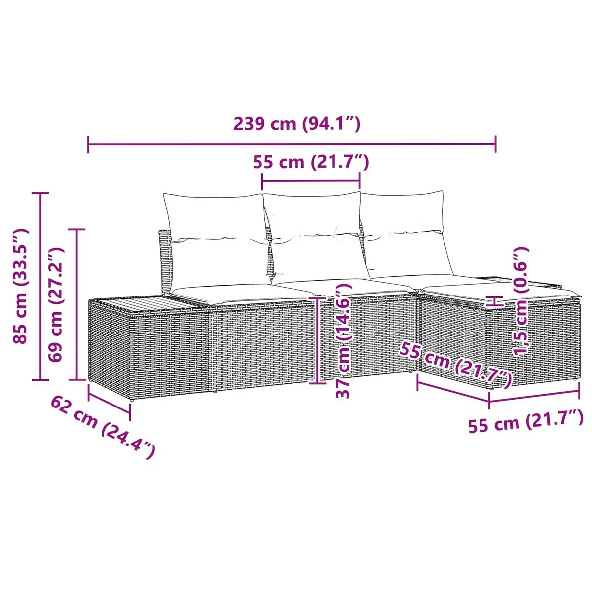 Modular Black Poly Rattan Outdoor Garden Sofa Set