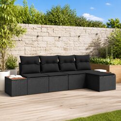 Garden Sofa Set Modular Outdoor Seating 6 Piece Black Poly Rattan with Cushion
