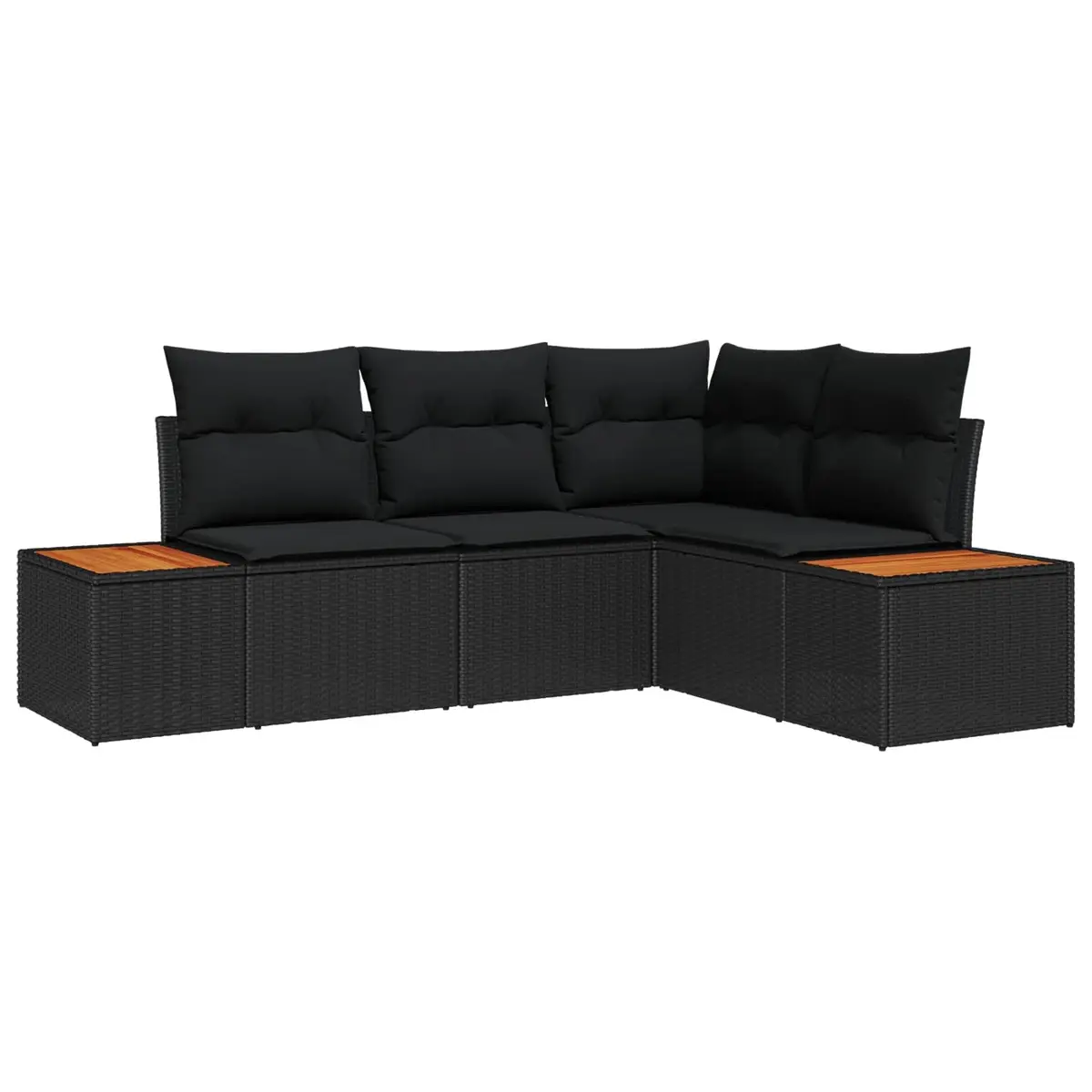 Modular Outdoor Sofa Set Poly Rattan Solid Acacia Wood 4 Piece Black