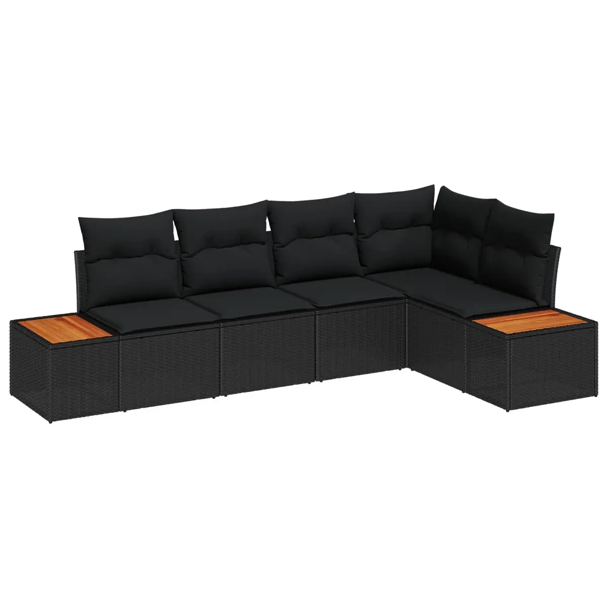 5-Piece Black Poly Rattan Garden Sofa Set